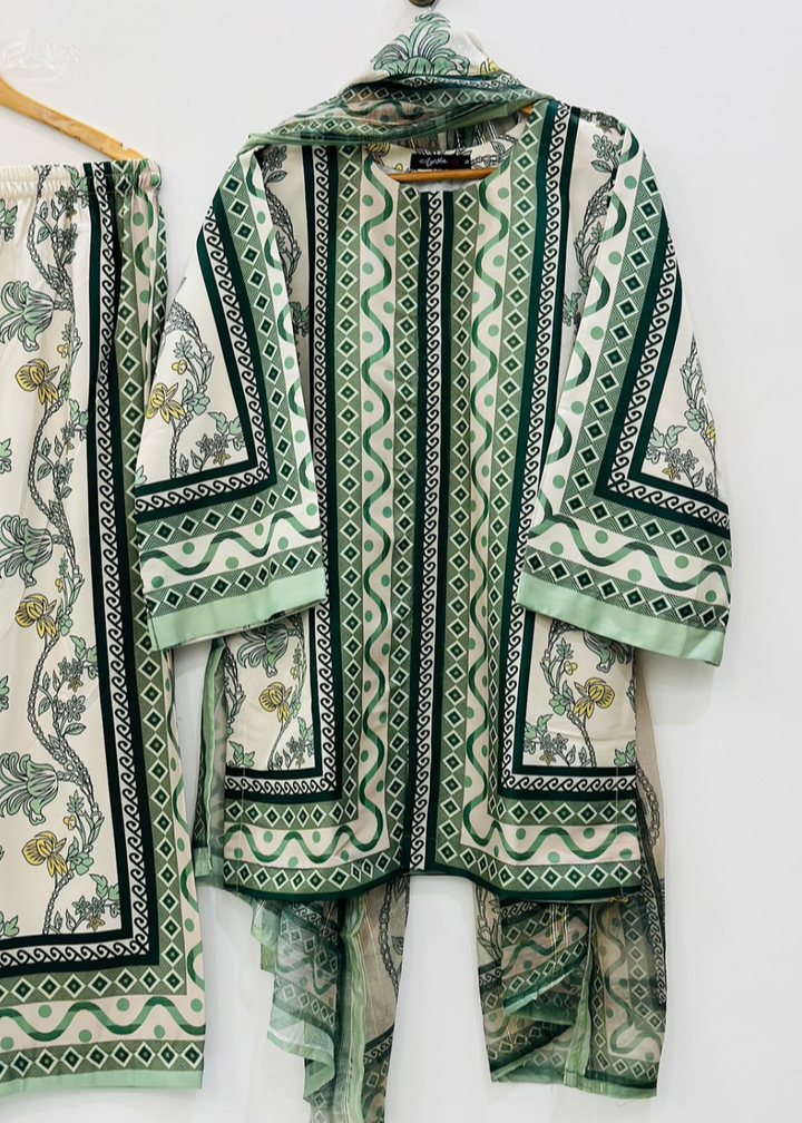 Classic Green Printed Suit Set with Dupatta