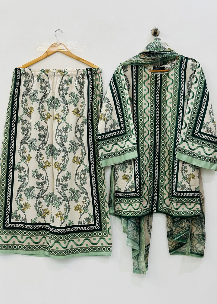 Classic Green Printed Suit Set with Dupatta
