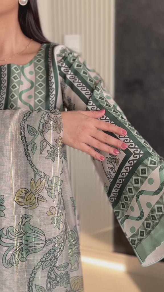 Classic Green Printed Suit Set with Dupatta