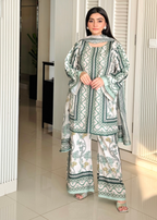 Classic Green Printed Suit Set with Dupatta