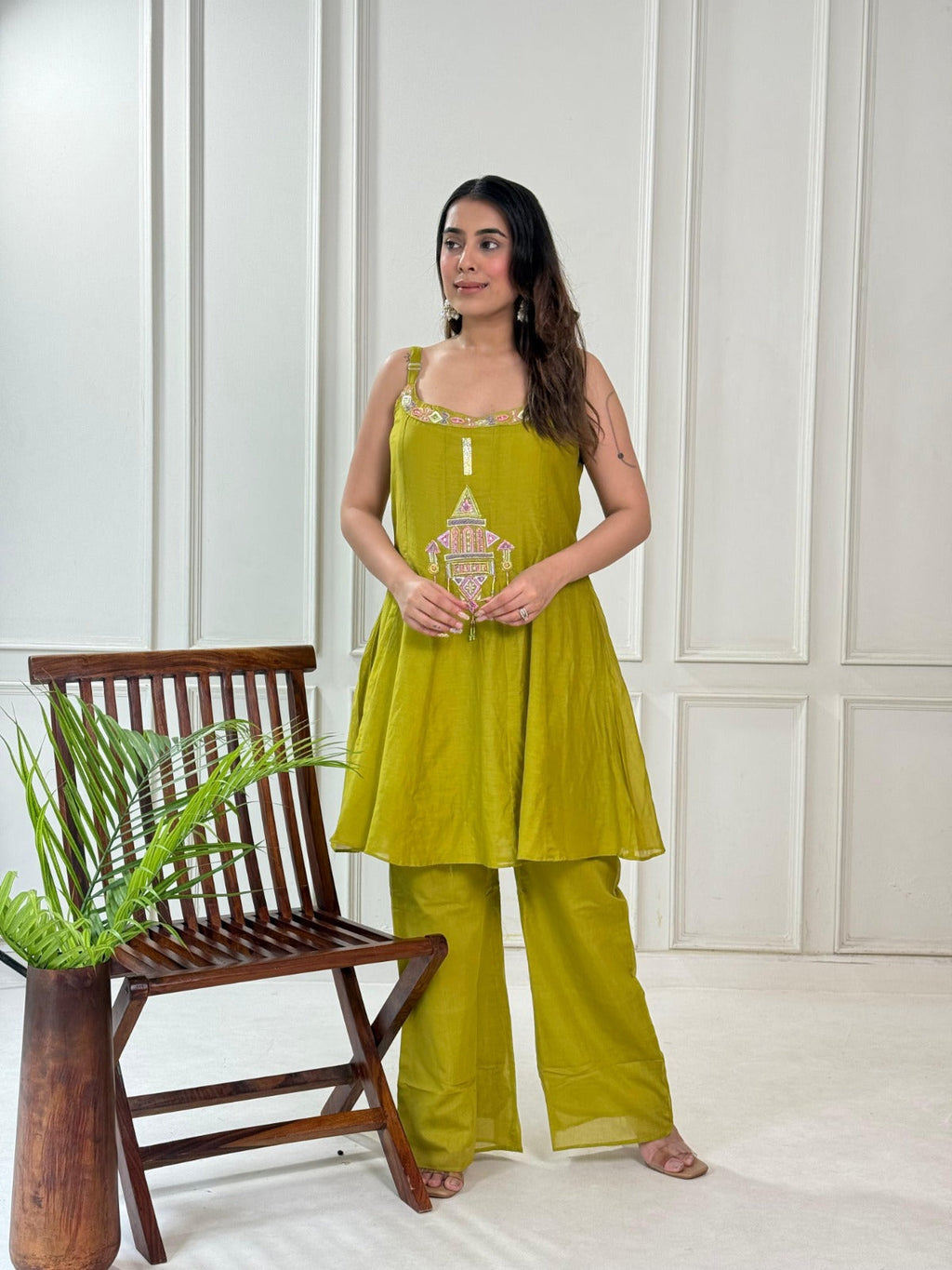 Designer Embroidered Mul Chanderi Co-ord Set