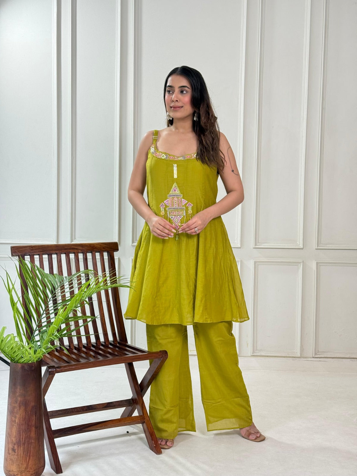 Designer Embroidered Mul Chanderi Co-ord Set