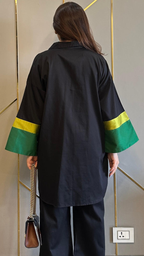 Black Farshi Suit Set With Deep Green and Lime Yellow Sleeve for Women