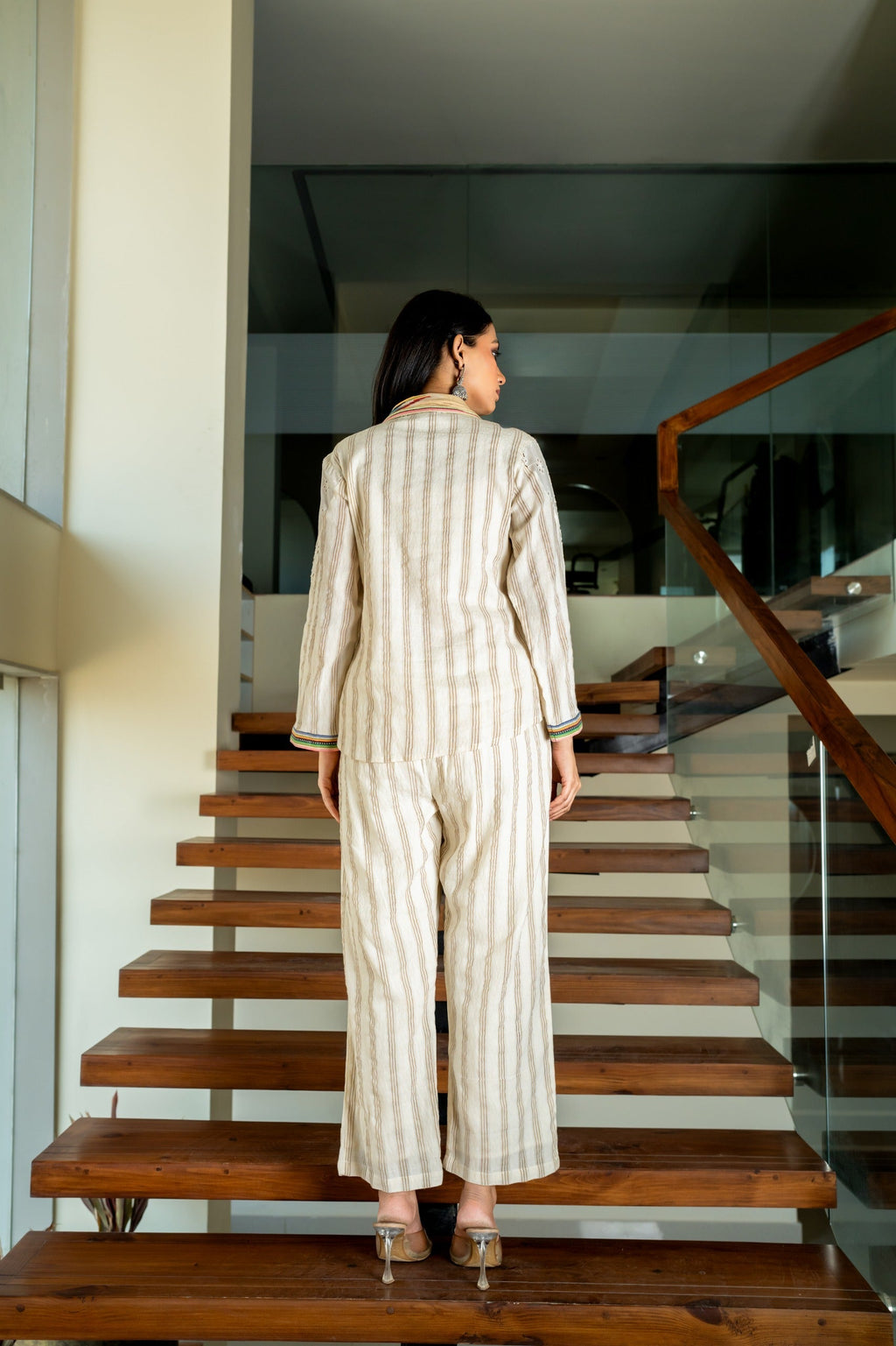 Elegant Beige Striped Stylish Co-ord Set