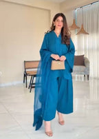 Elegant Blue Roman Silk Co-ord Suit Set