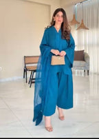 Elegant Blue Roman Silk Co-ord Suit Set