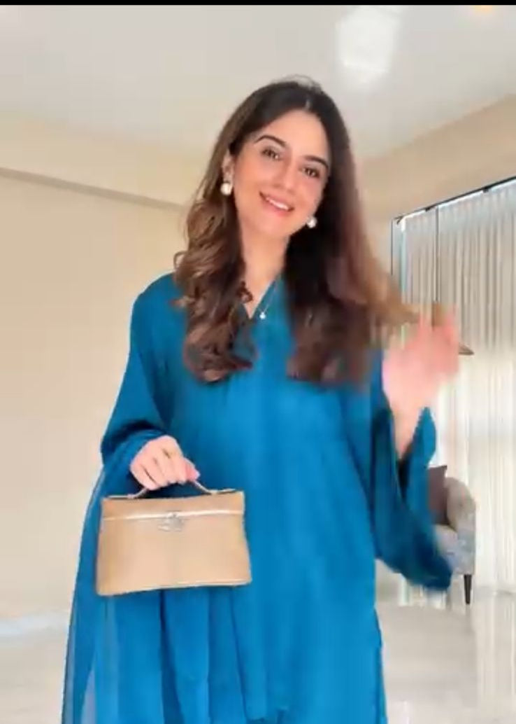 Elegant Blue Roman Silk Co-ord Suit Set