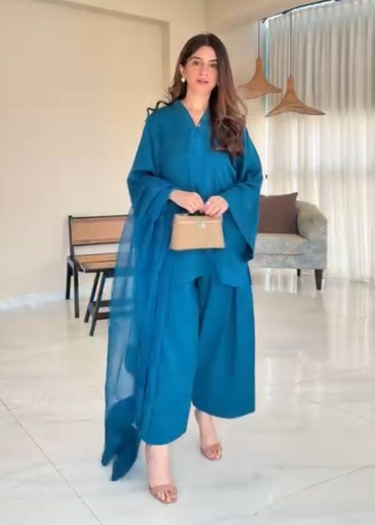 Elegant Blue Roman Silk Co-ord Suit Set