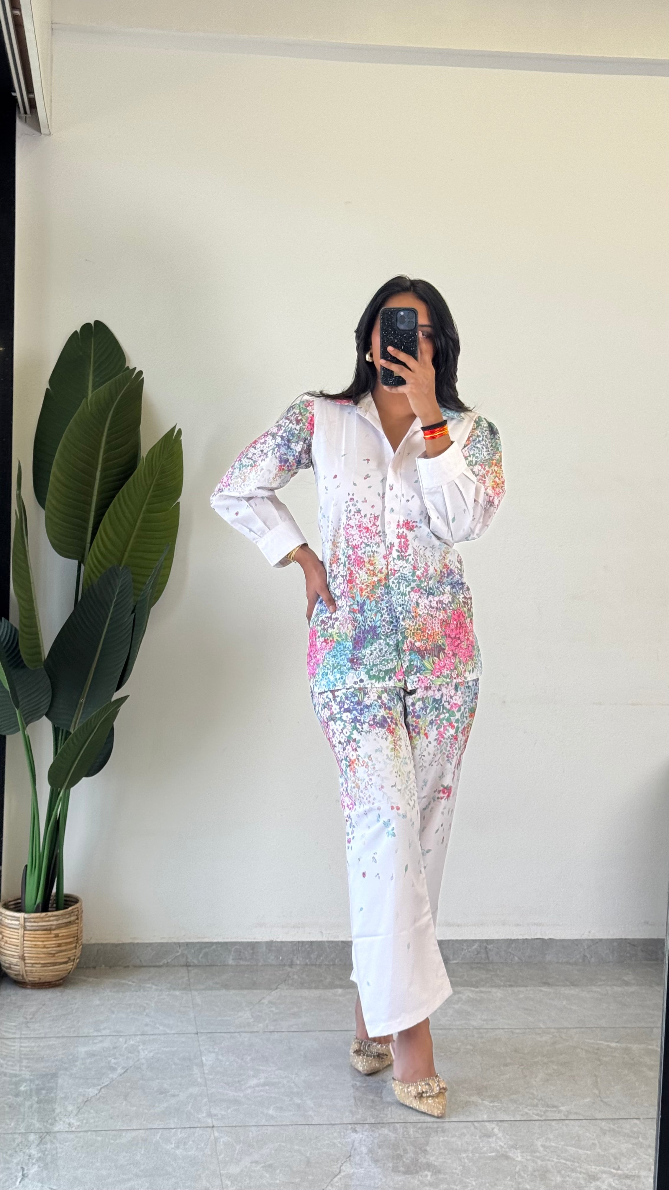 Elegant Flower Printed Raymond Cotton Co-ord Set