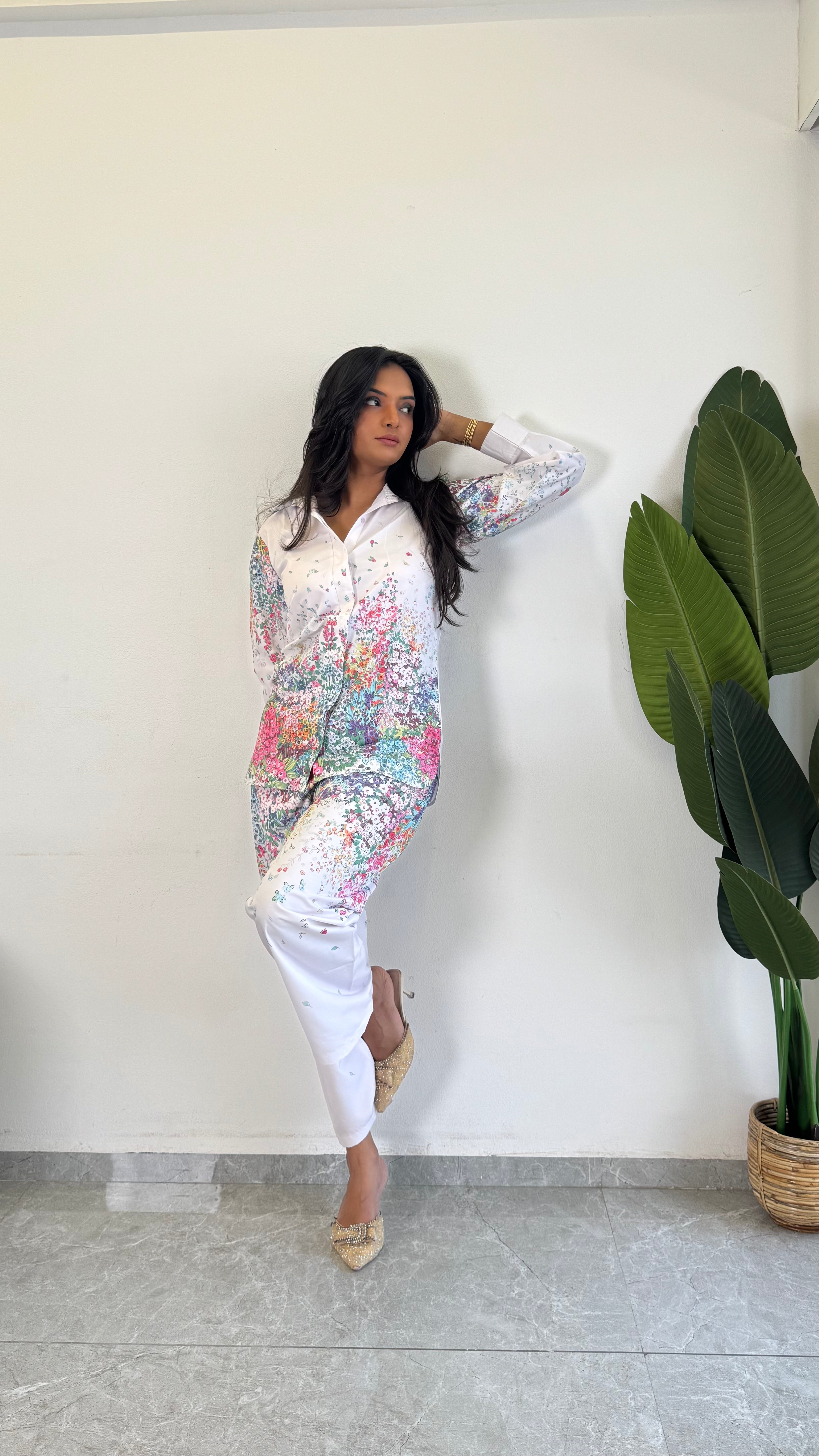 Elegant Flower Printed Raymond Cotton Co-ord Set