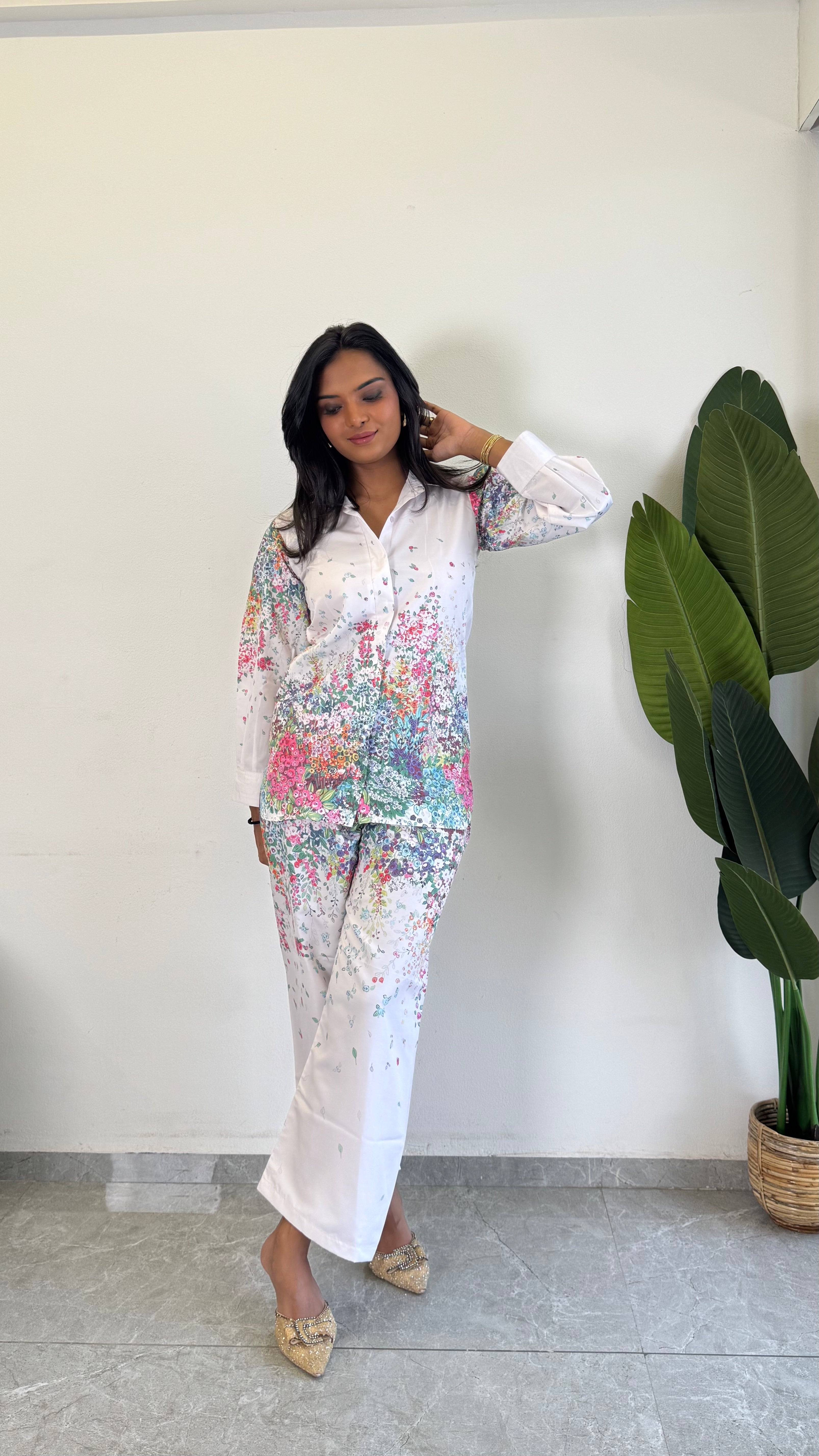 Elegant Flower Printed Raymond Cotton Co-ord Set