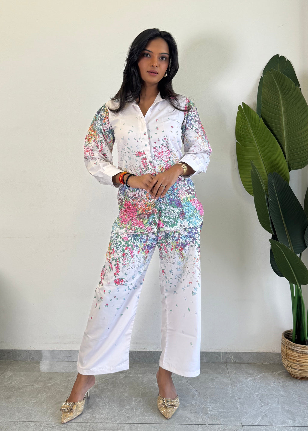 Elegant Flower Printed Raymond Cotton Co-ord Set