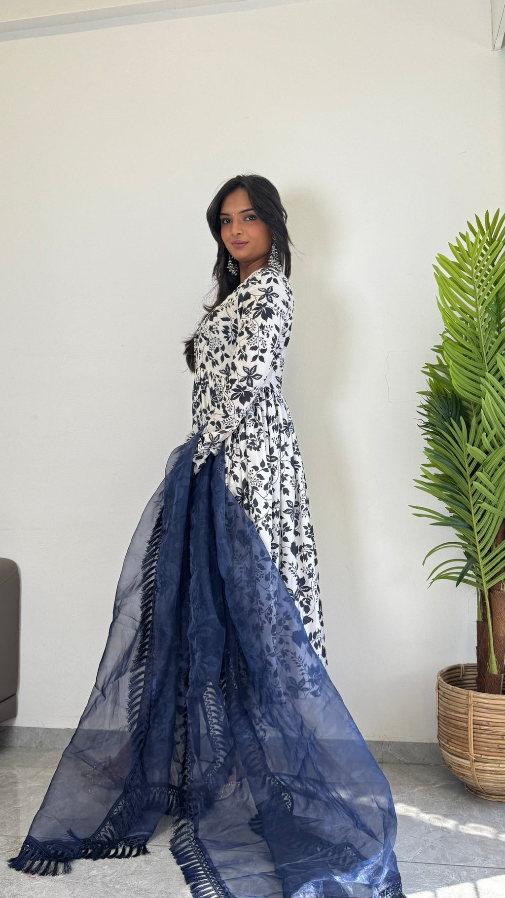 Classic Blue Printed Suit Set for Women