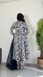 Classic Blue Printed Suit Set for Women