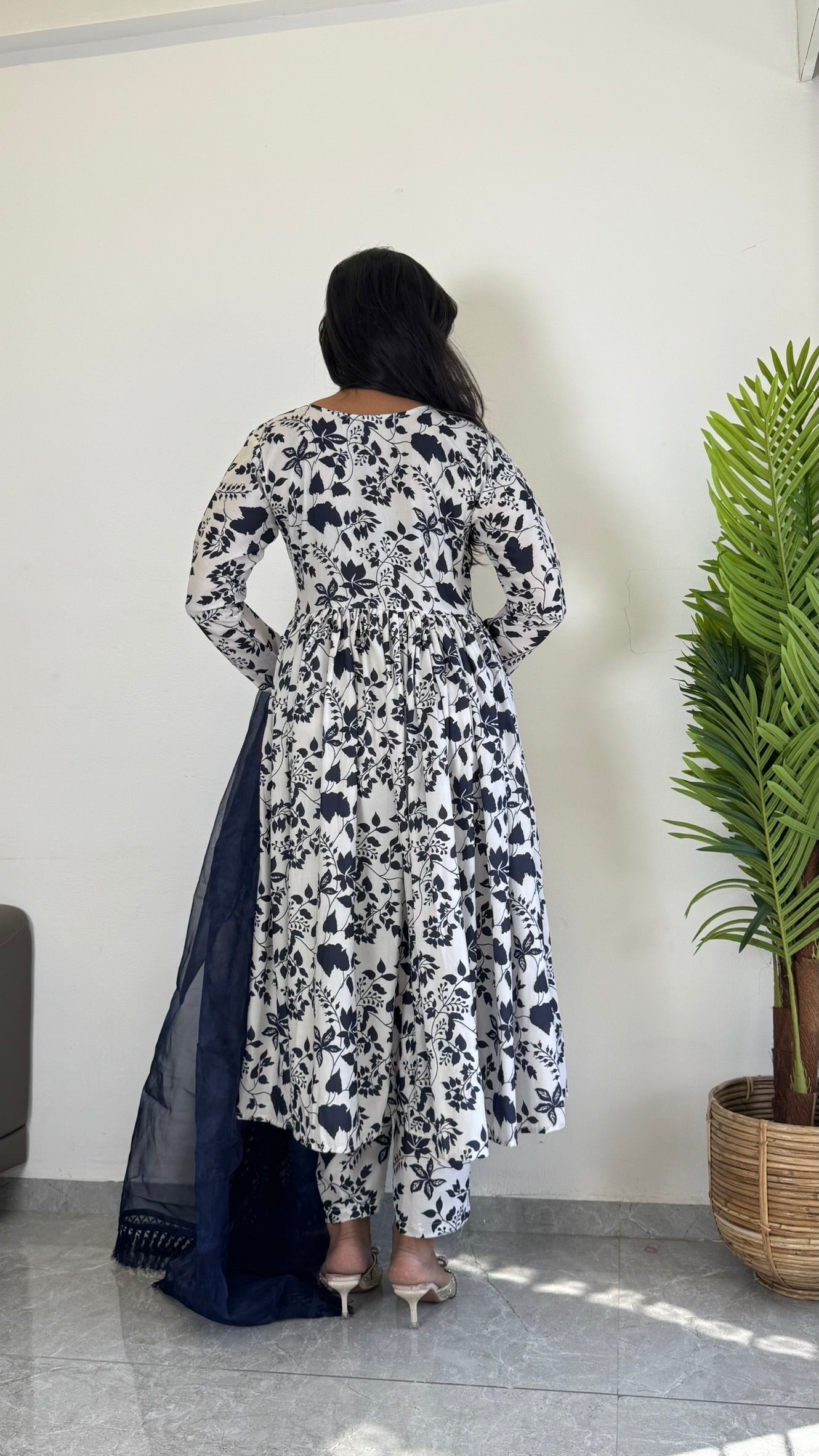 Classic Blue Printed Suit Set for Women