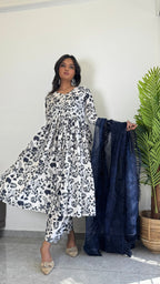 Classic Blue Printed Suit Set for Women