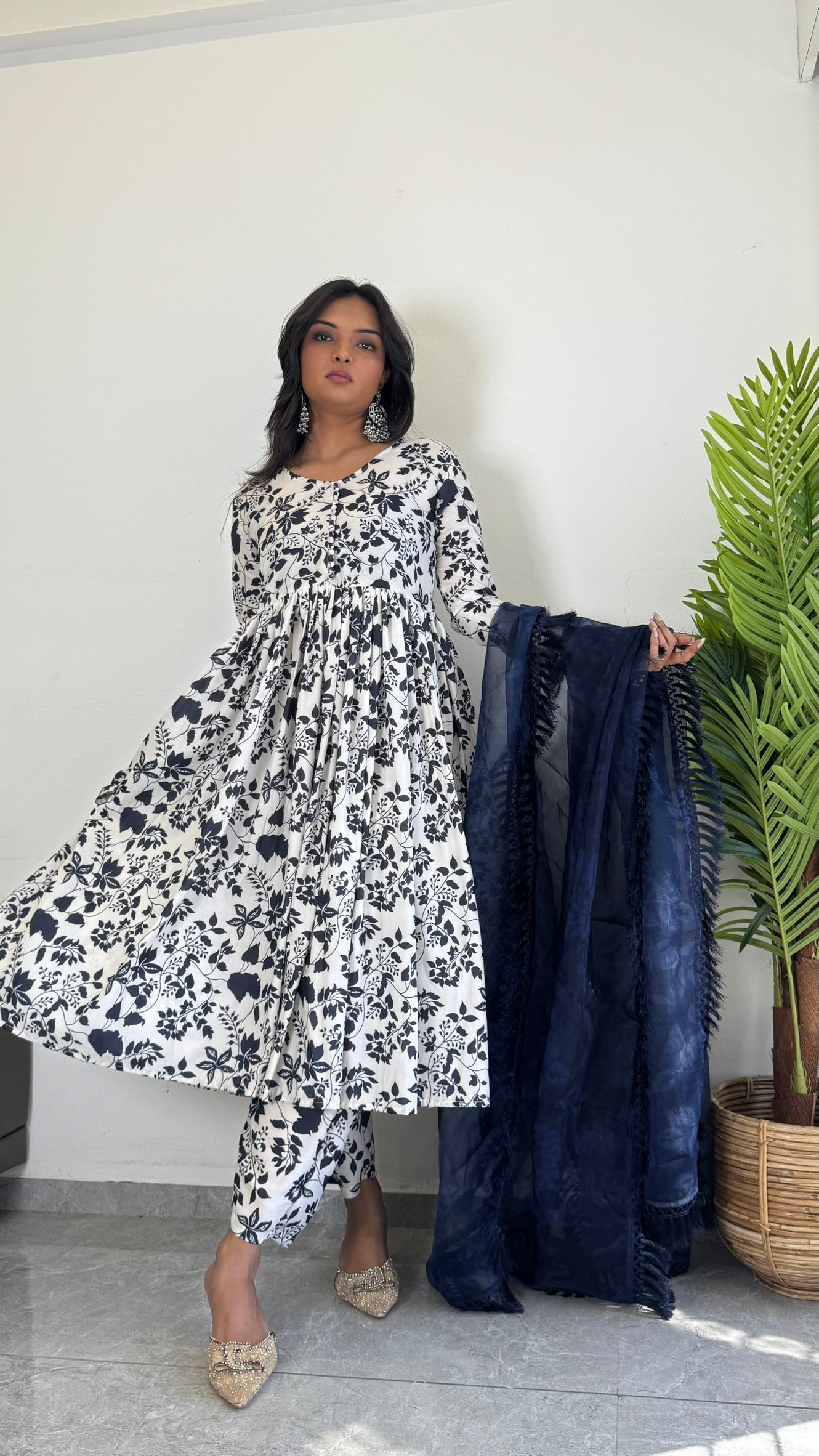 Classic Blue Printed Suit Set for Women