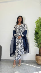 Classic Blue Printed Suit Set for Women