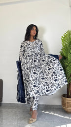 Classic Blue Printed Suit Set for Women