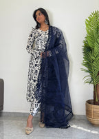 Classic Blue Printed Suit Set for Women