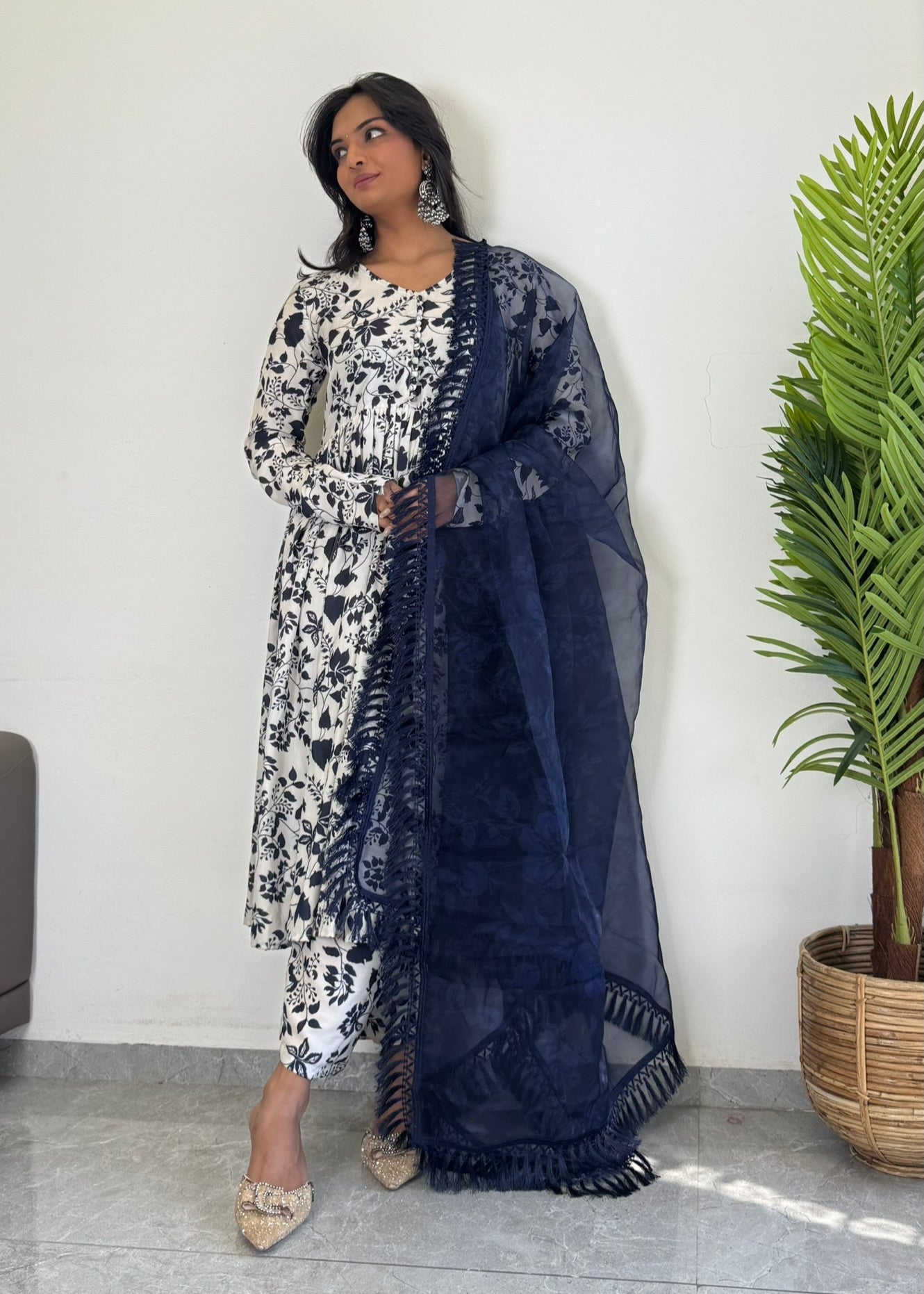 Classic Blue Printed Suit Set for Women