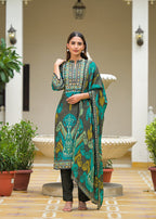 Ethereal Pure Muslin Digital Print Suit Set with Graceful Chiffon Dupatta