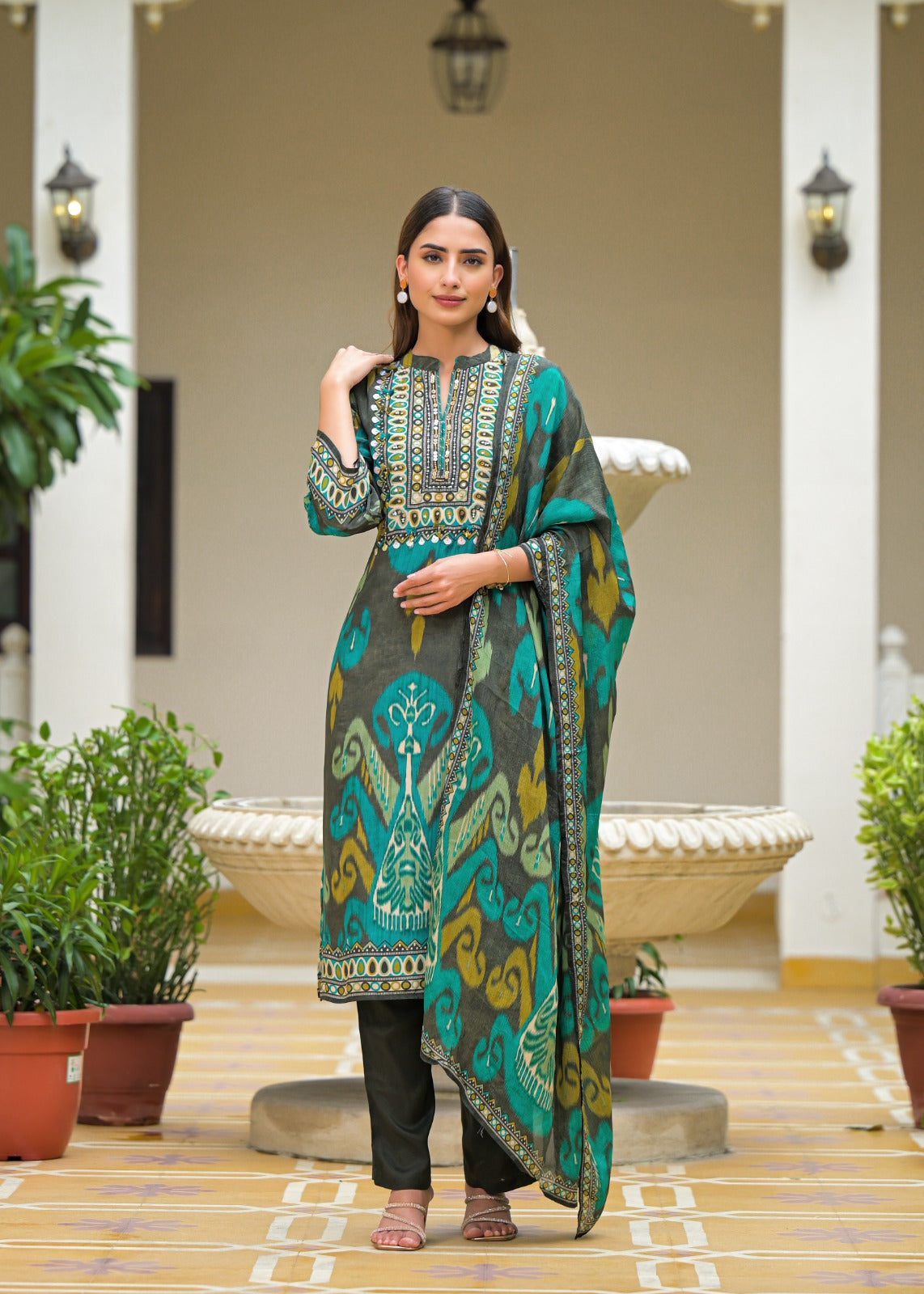 Ethereal Pure Muslin Digital Print Suit Set with Graceful Chiffon Dupatta
