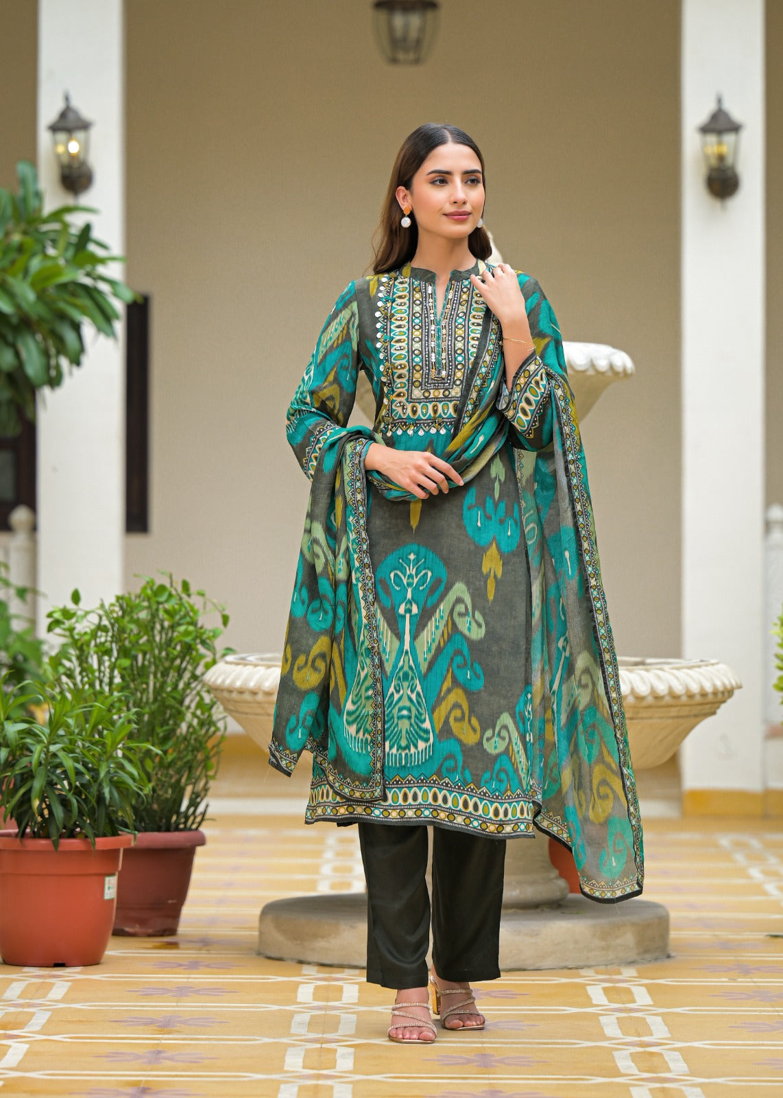 Ethereal Pure Muslin Digital Print Suit Set with Graceful Chiffon Dupatta