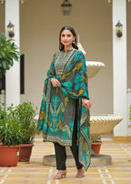 Ethereal Pure Muslin Digital Print Suit Set with Graceful Chiffon Dupatta