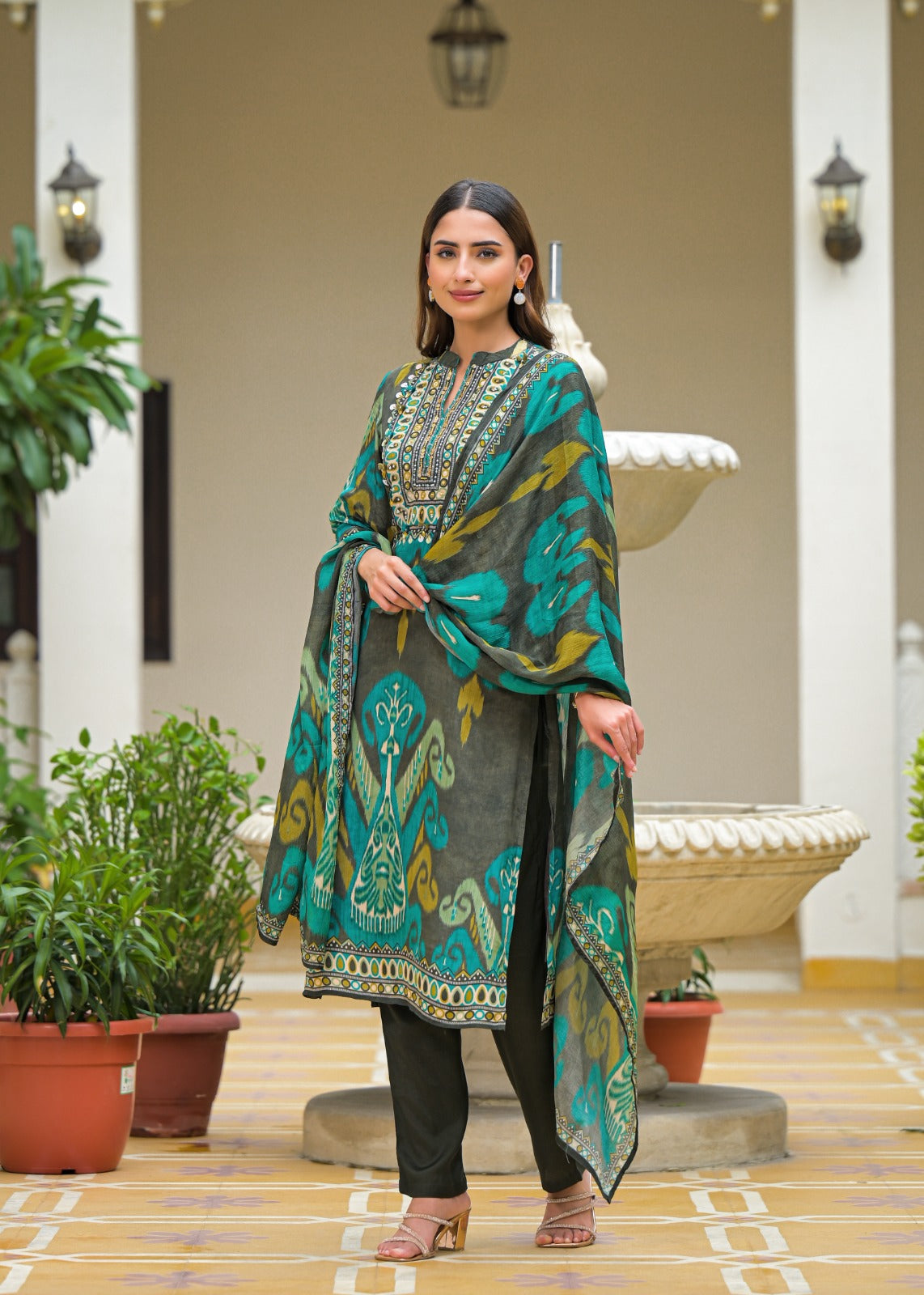 Ethereal Pure Muslin Digital Print Suit Set with Graceful Chiffon Dupatta