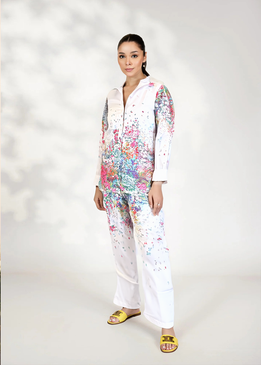 Elegant Flower Printed Raymond Cotton Co-ord Set