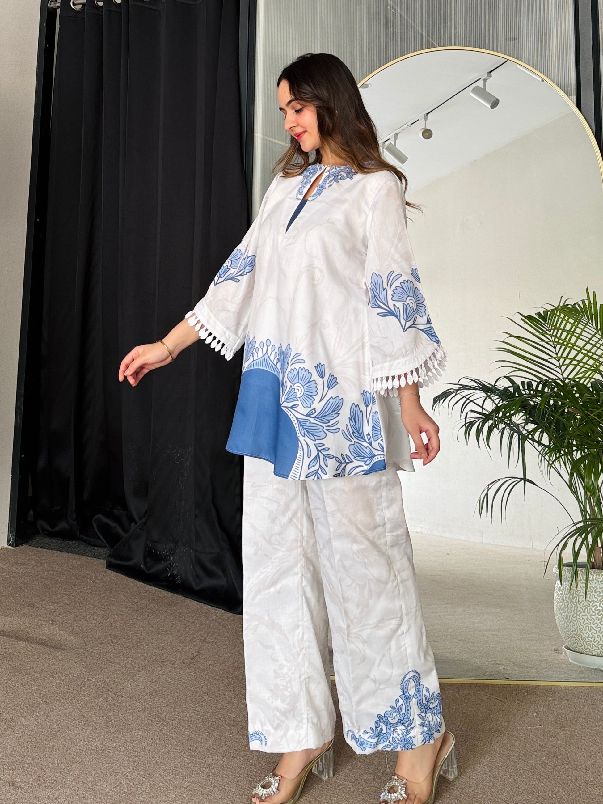 Floral Printed Blue Color Party wear Co-ord Set