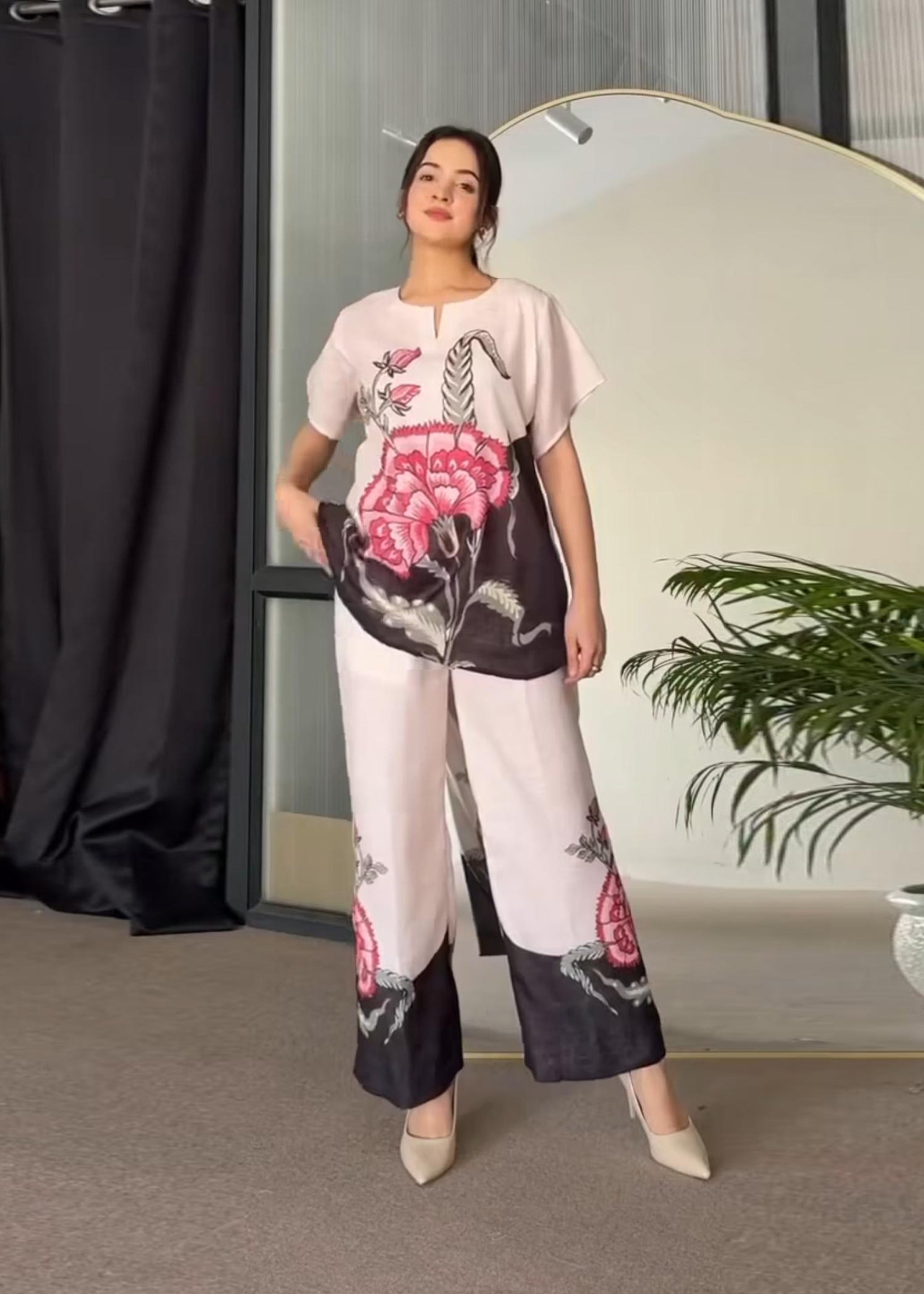 Floral Printed Dual Color Party wear Co-ord Set