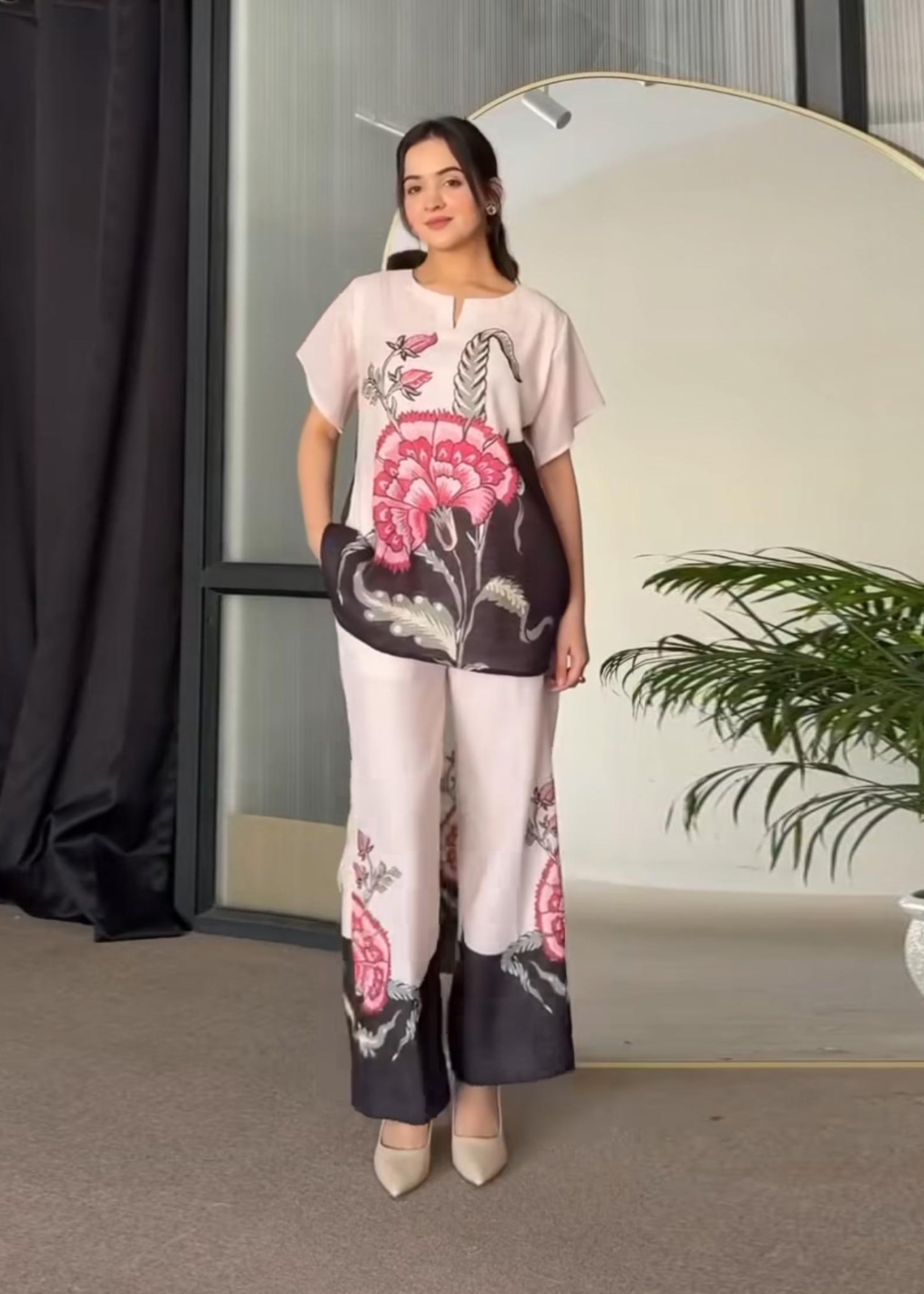 Floral Printed Dual Color Party wear Co-ord Set