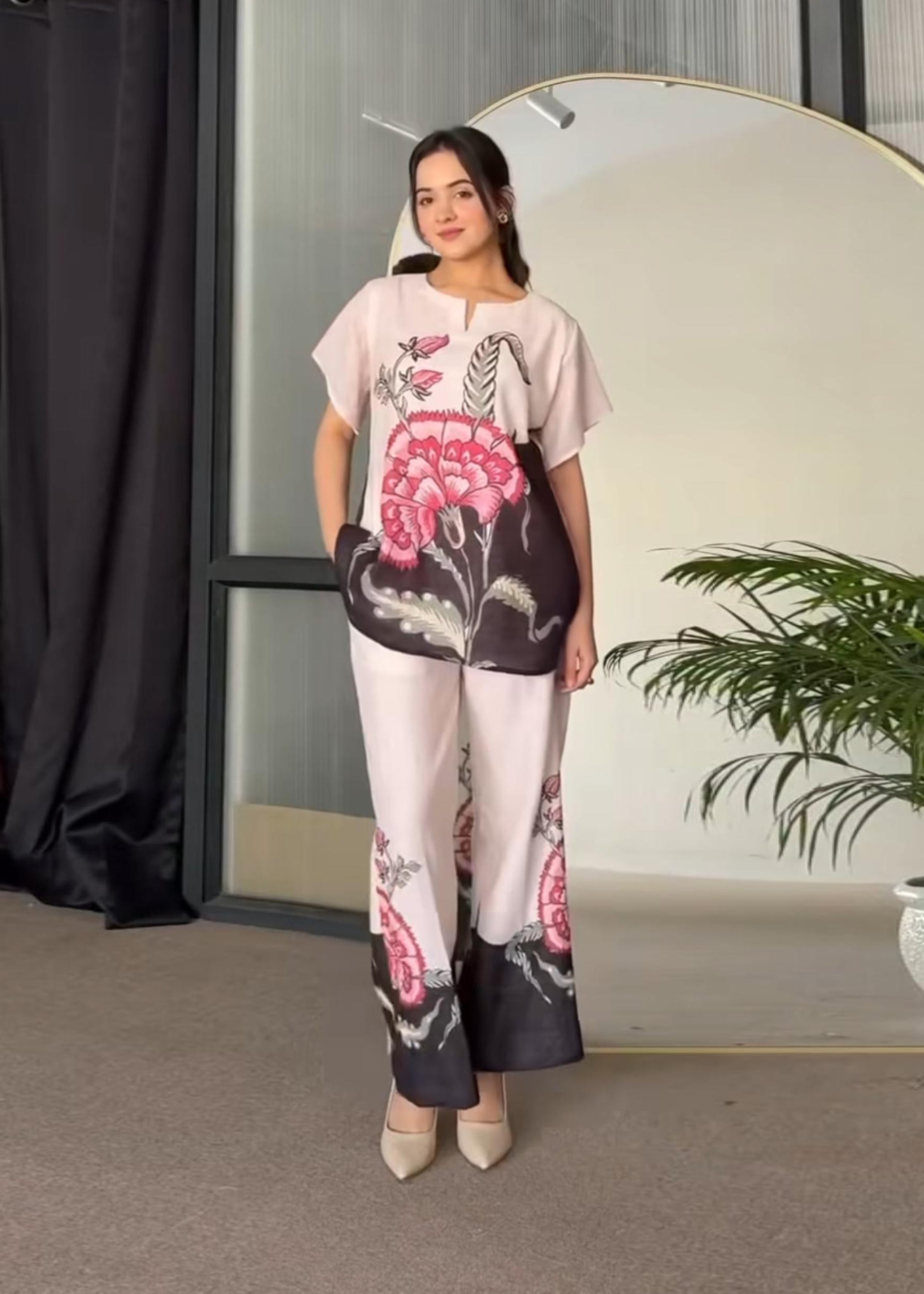 Floral Printed Dual Color Party wear Co-ord Set