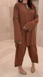 Mocha Embellished Kurta Pant Co-Ord Set