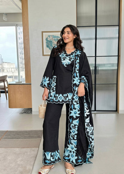 Midnight Black Embroidered Suit Set