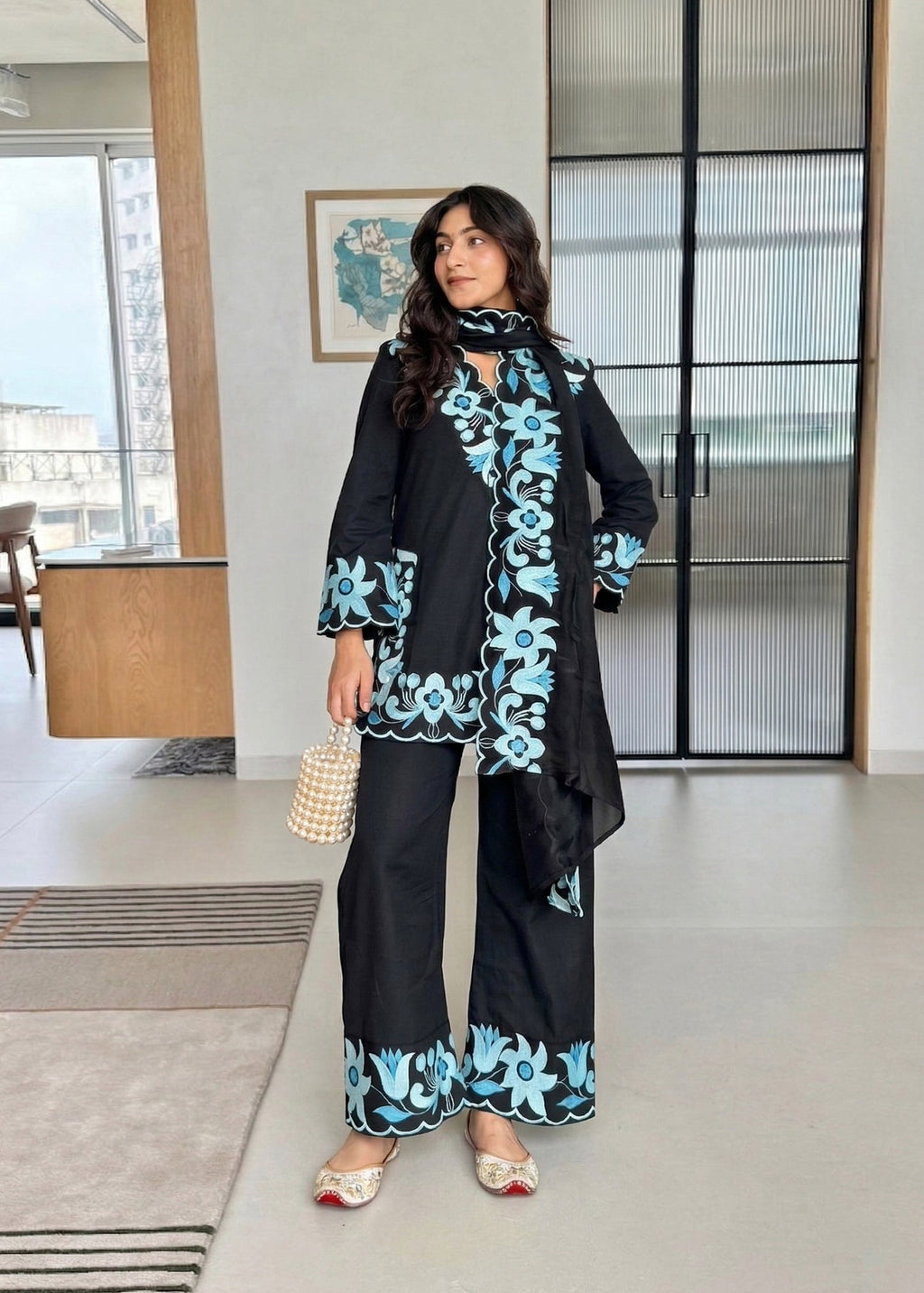 Midnight Black Embroidered Suit Set