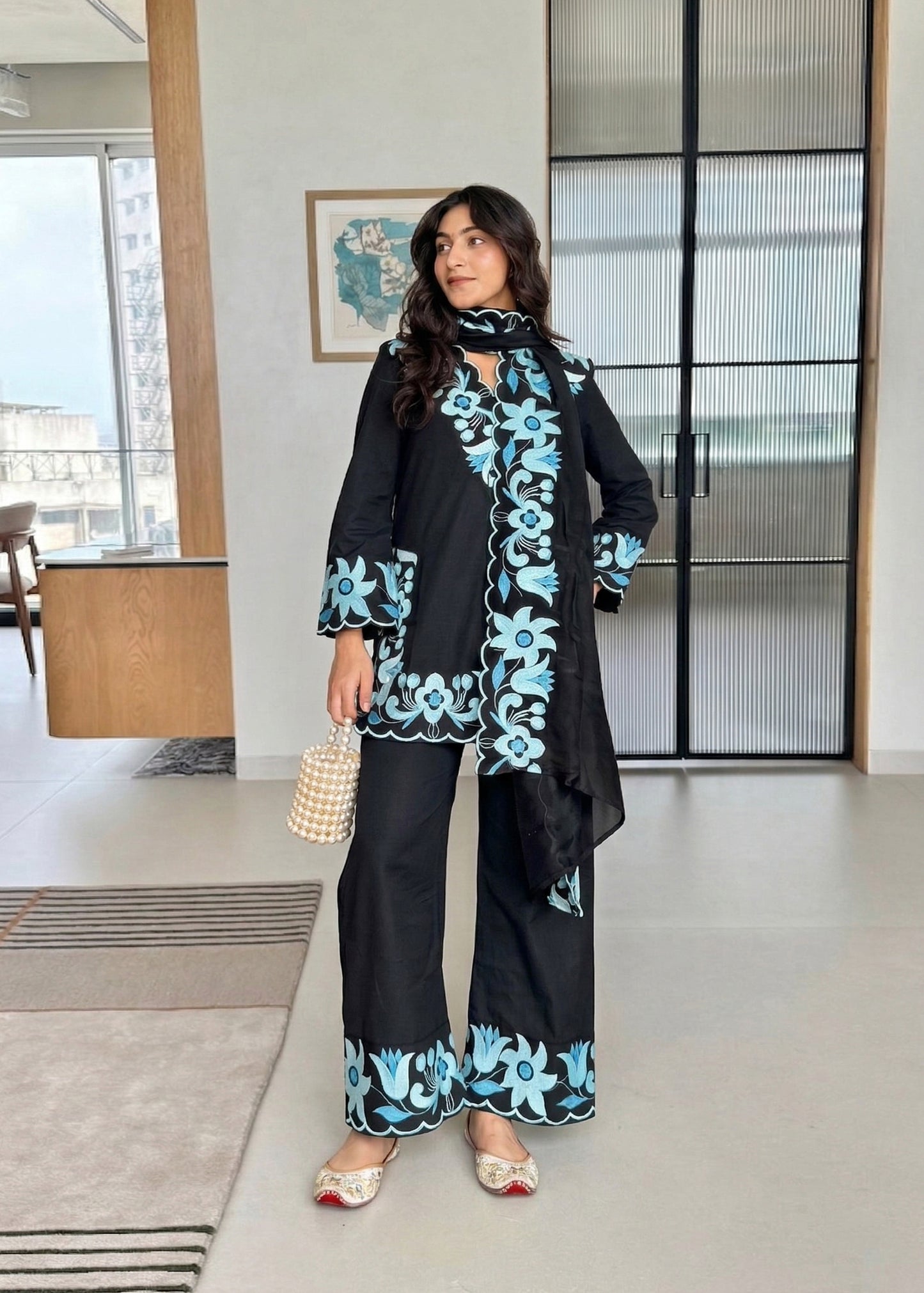 Midnight Black Embroidered Suit Set