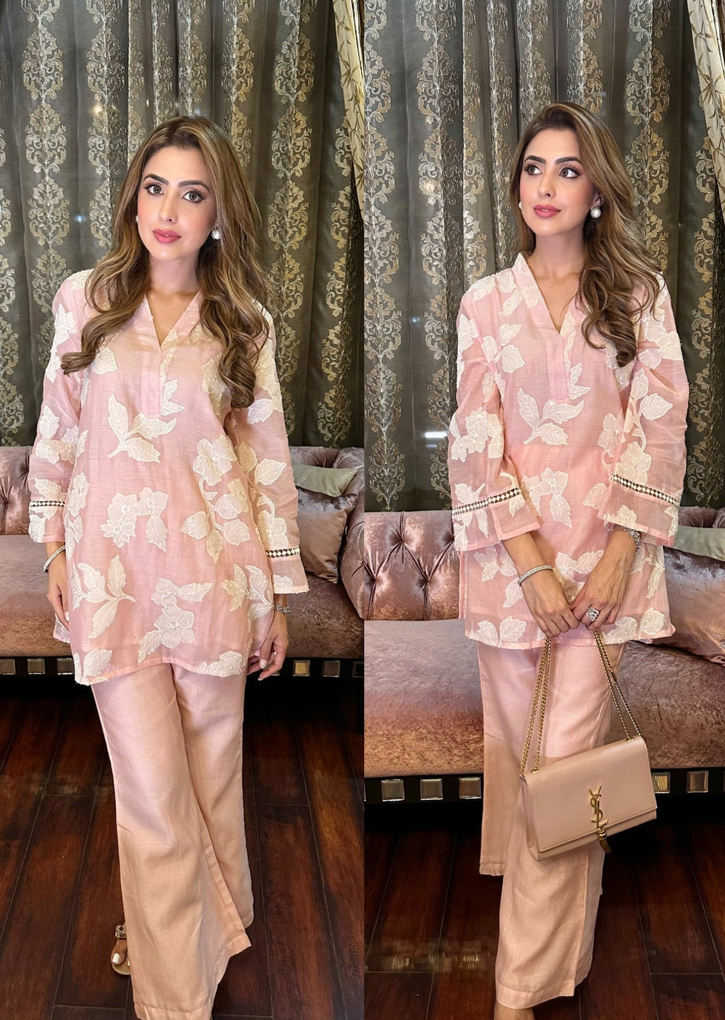 Pink Embroidered Mul Chanderi Festive Co-Ord Set