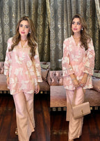 Pink Embroidered Mul Chanderi Festive Co-Ord Set