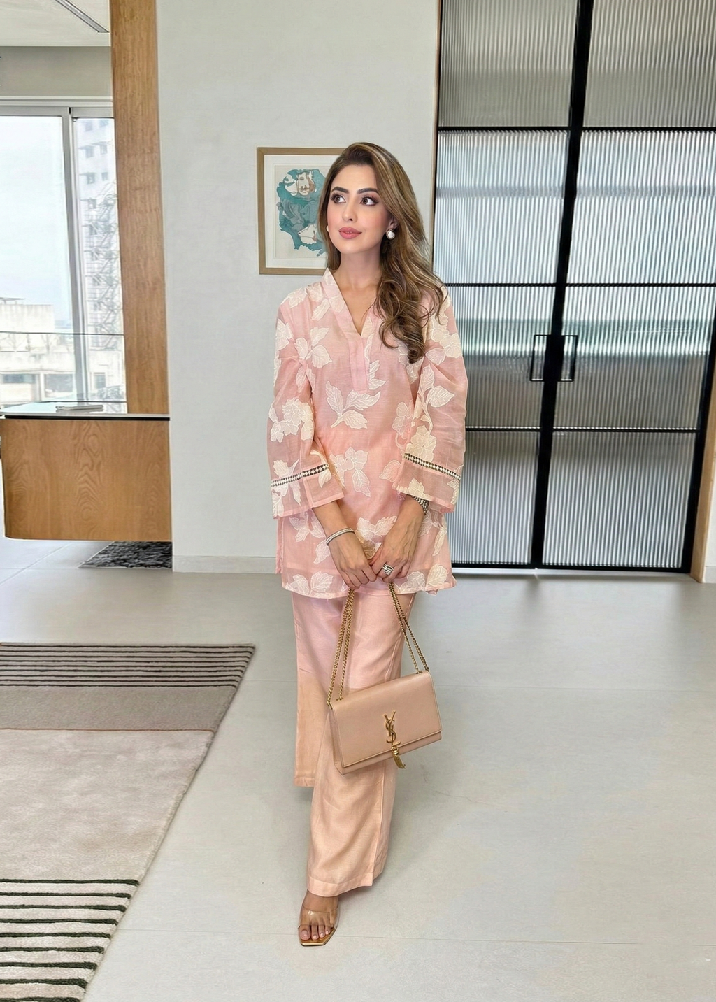 Pink Embroidered Mul Chanderi Festive Co-Ord Set