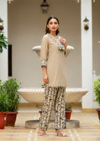 Roman Silk Co-ord Set with Embroidered Neckline & Pure Jacquard Bottom