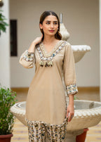 Roman Silk Co-ord Set with Embroidered Neckline & Pure Jacquard Bottom