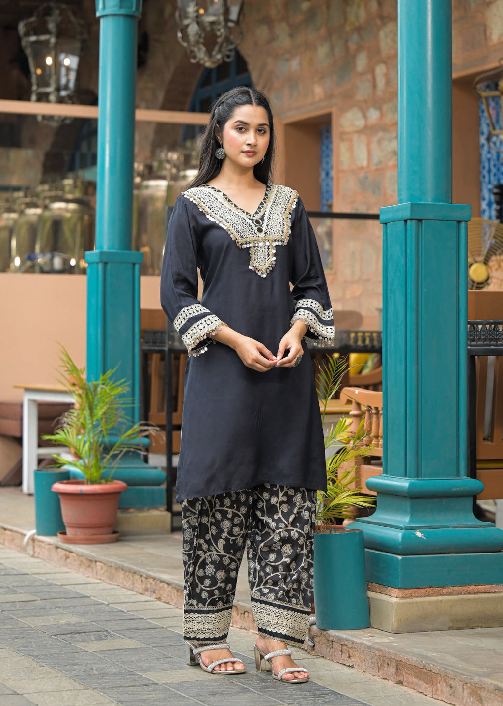 Roman Silk Co-ord Set with Pure Jacquard Bottom co-ord set