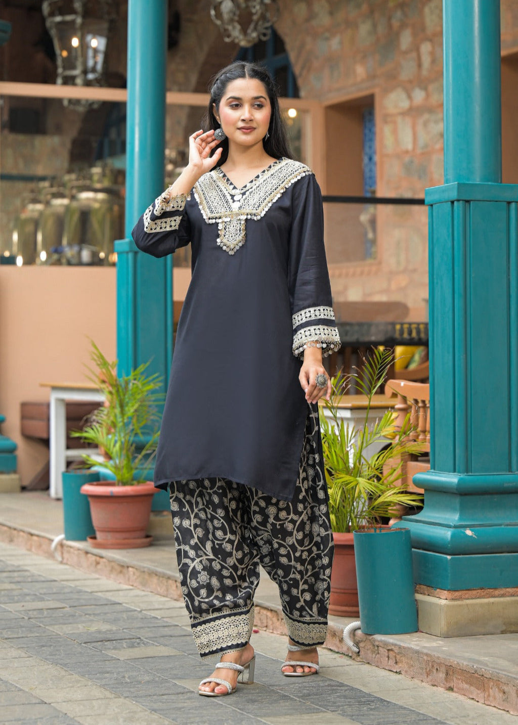 Roman Silk Co-ord Set with Pure Jacquard Bottom co-ord set