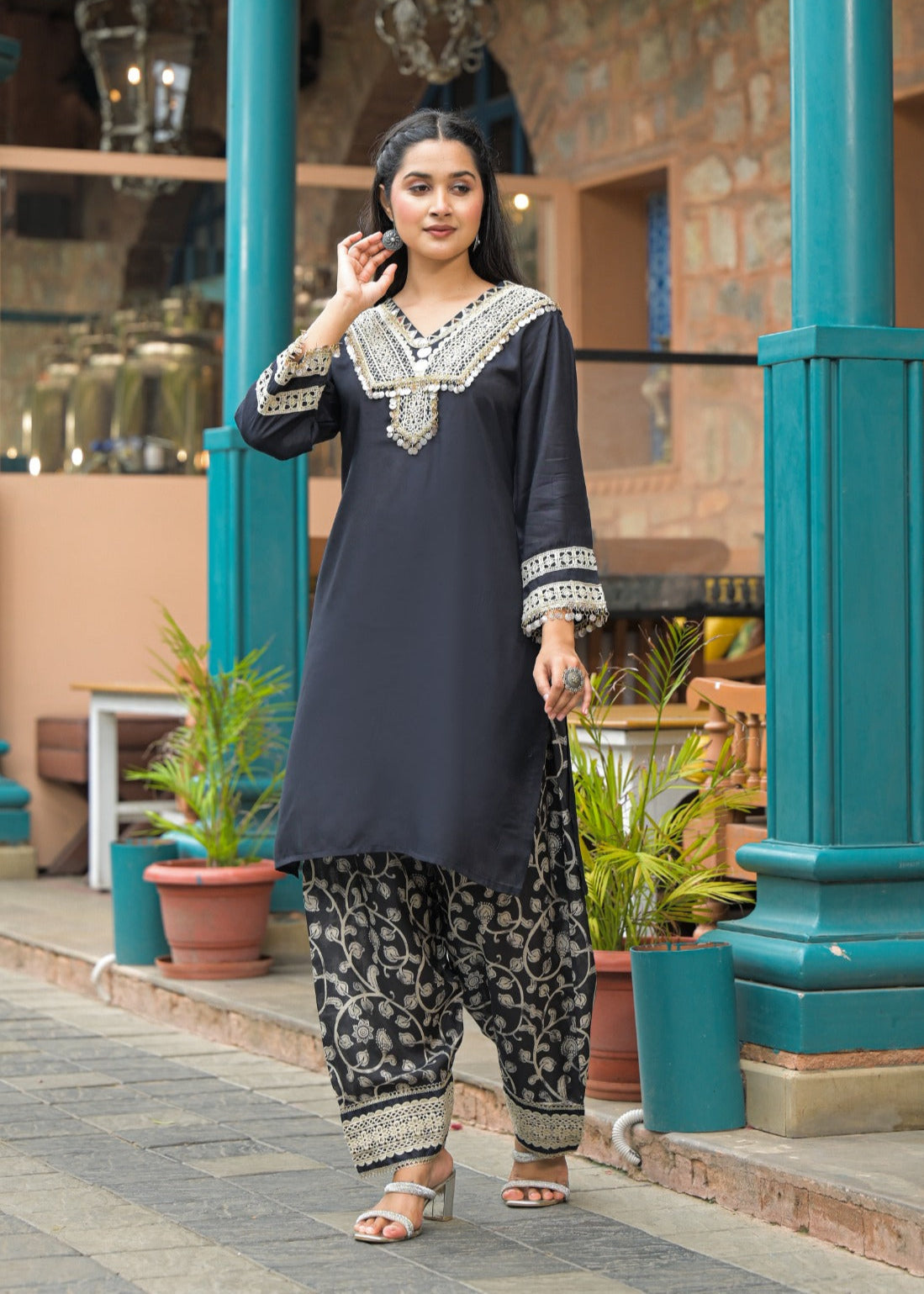 Roman Silk Co-ord Set with Pure Jacquard Bottom co-ord set