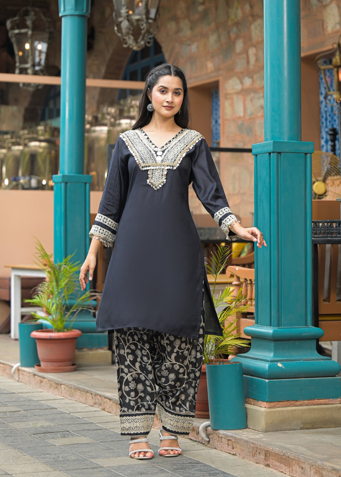 Roman Silk Co-ord Set with Pure Jacquard Bottom co-ord set