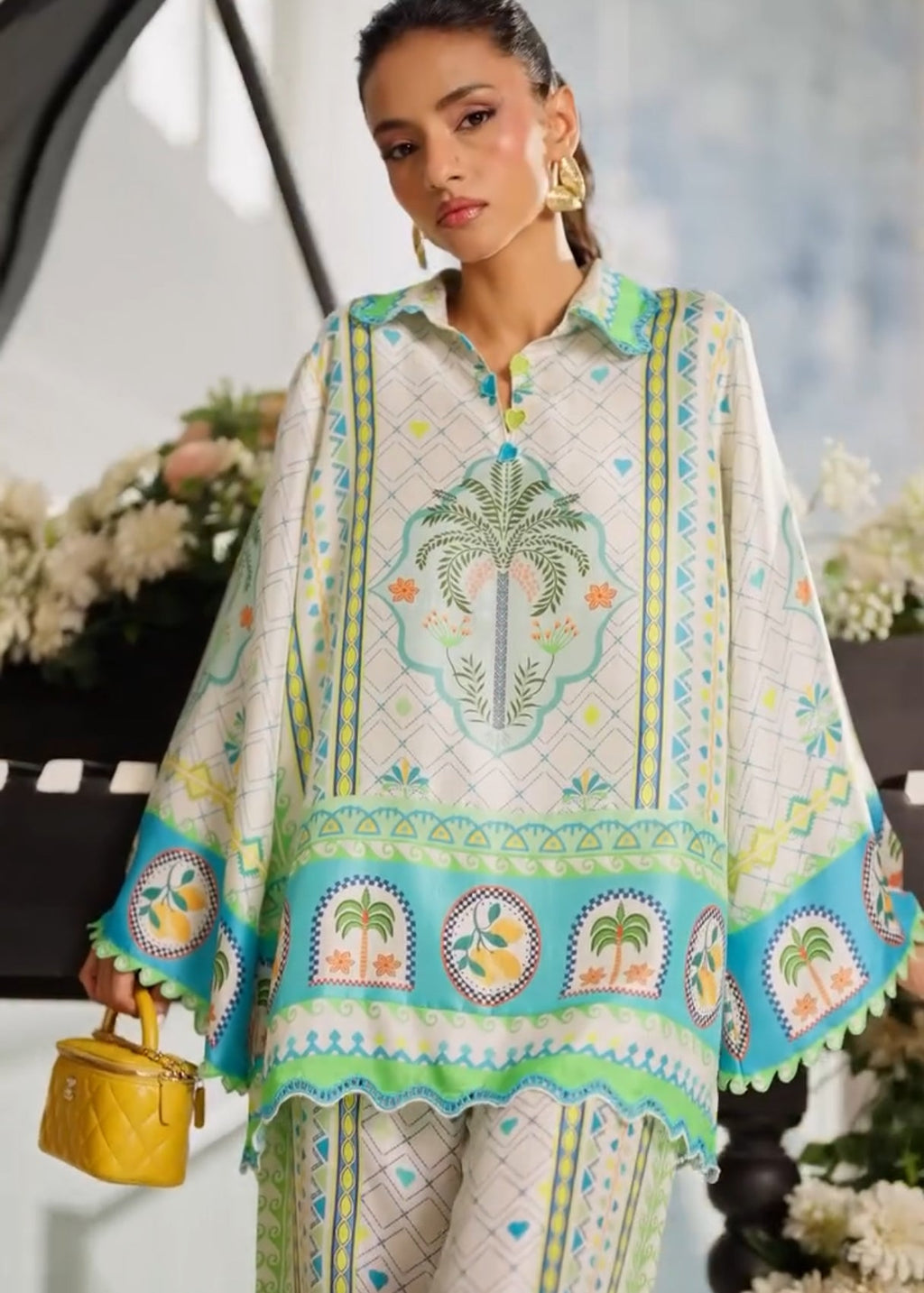 Tropical Palm Digital Print Satin Co-ord Set