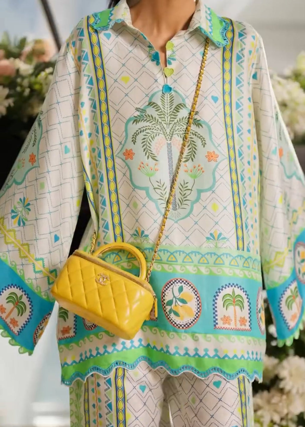 Tropical Palm Digital Print Satin Co-ord Set